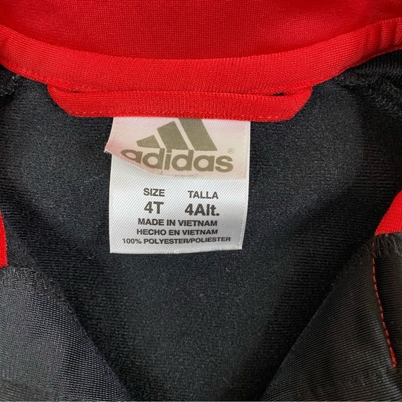 Adidas Track Jacket Boy's 4T Black Red Athletic Classic 3 Stripes Zip Up‎ Active - Picture 4 of 7